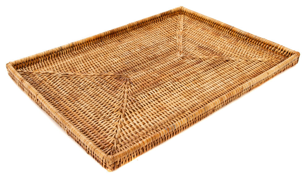 Artifacts Rattan Rectangular Flat Tray, Honey Brown