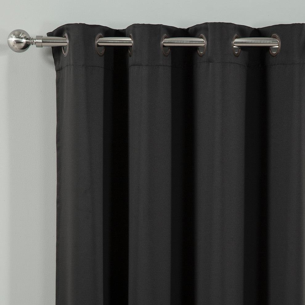 Solid Grommet Top Thermal Insulated Blackout Curtains, Black, 63"