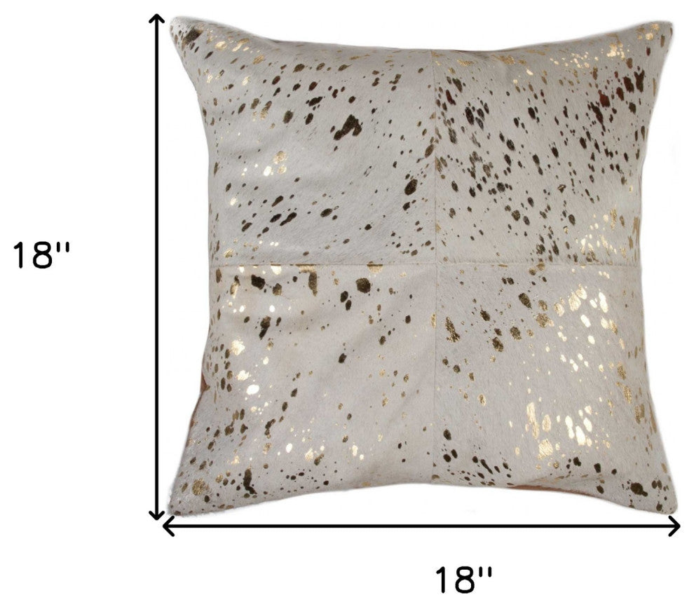18" X 18" Fuchsia Cowhide Pillow, Natural, Gold