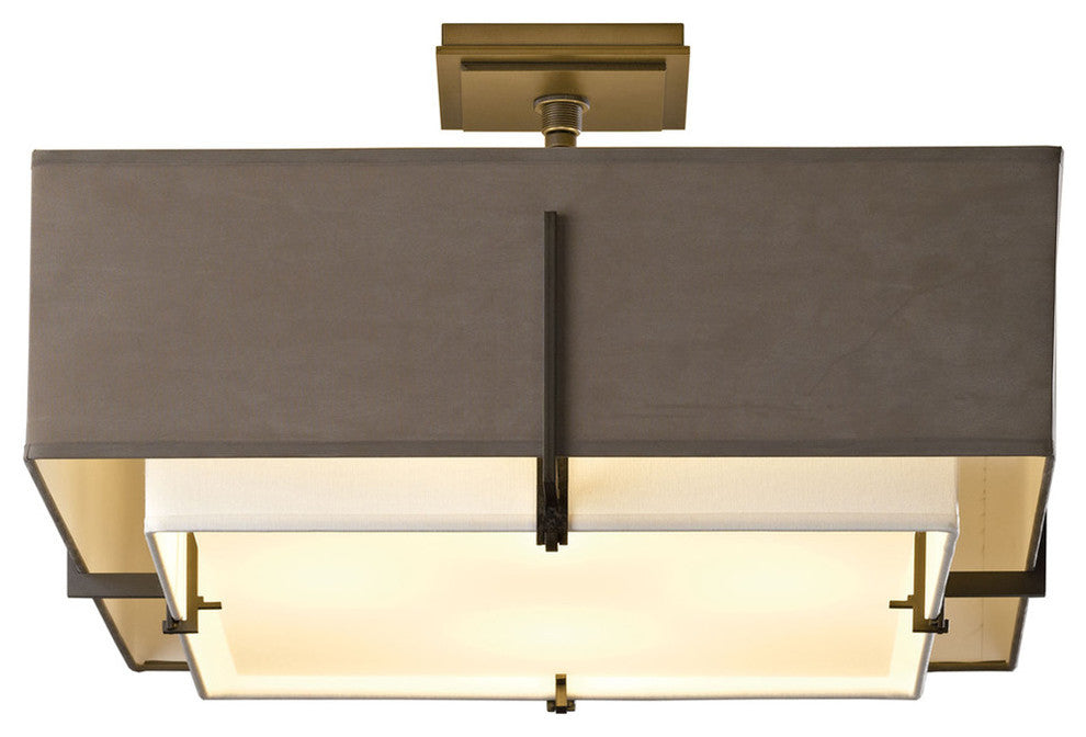Exos Square Double Shade Semi-Flush 4 Light, Bronze