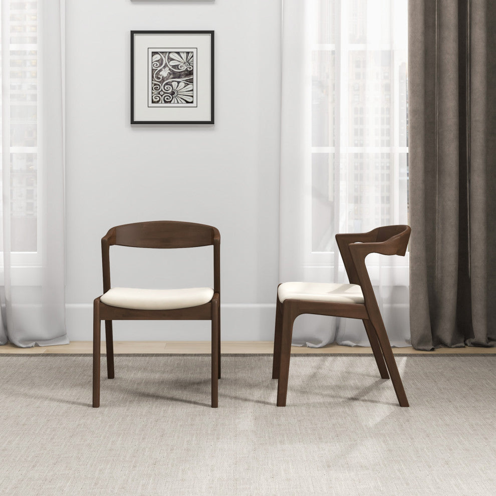Reggie Mid-Century Modern Solid Wood Velvet Dining Chair, Set of 2, Cream