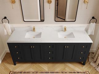 Nashville 84" Double Sink Bath Vanity, Black 1.5" Empira Quartz