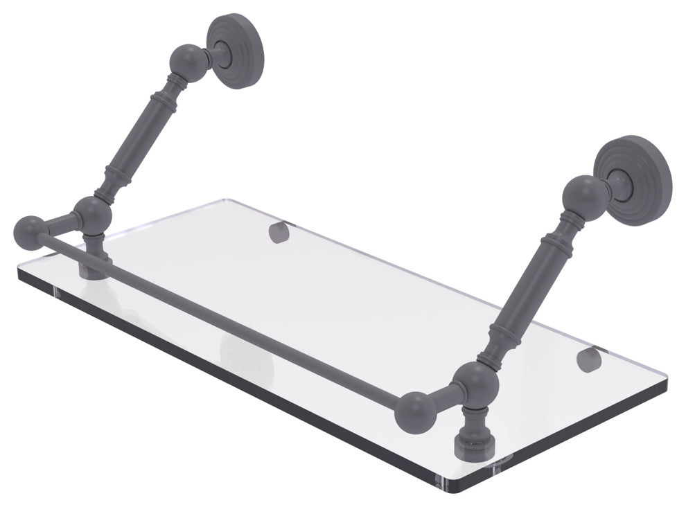 Waverly Place 18" Floating Glass Shelf with Gallery Rail, Matte Gray
