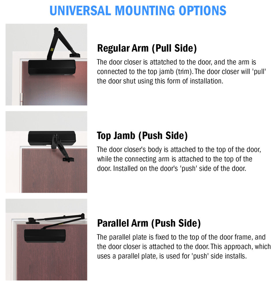 Nuk3y 9000 Series Grade 1 Heavy Duty Door Closer Size 1-6, ADA, UL Listed, Matte Black