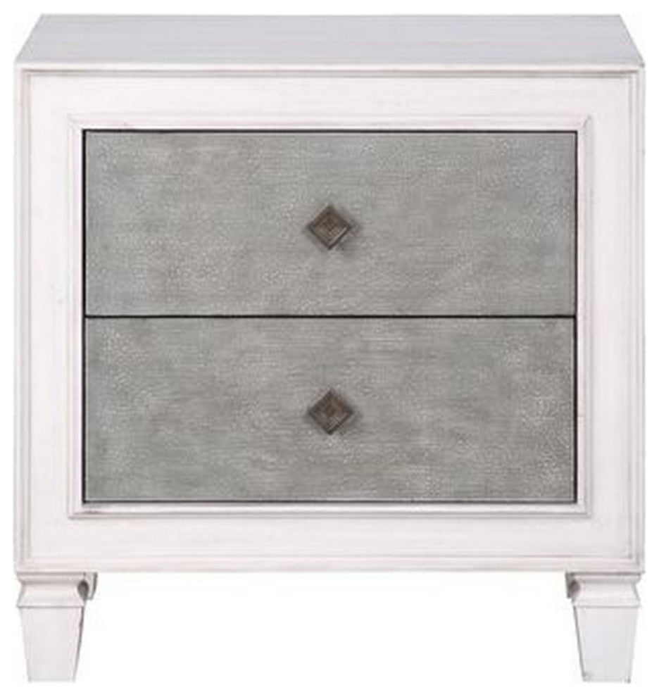 Benzara BM262113 Nightstand With 2 Drawers and Diamond Handle, Gray