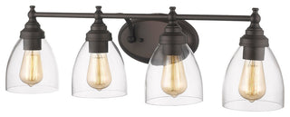 ELISSA Transitional 4 Light Rubbed Bronze Bath Vanity Light Clear Glass 30inches