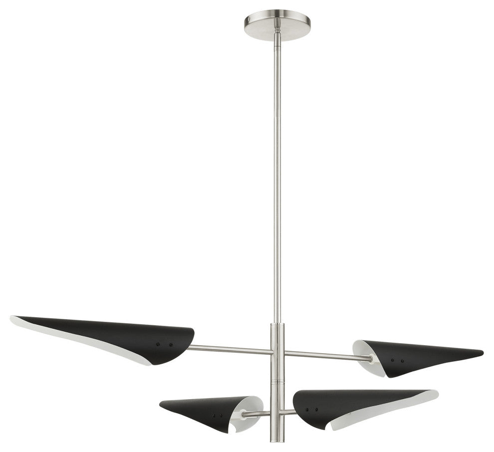 Brushed Nickel Urban, Mid Century Modern, Balanced Pendant Chandelier