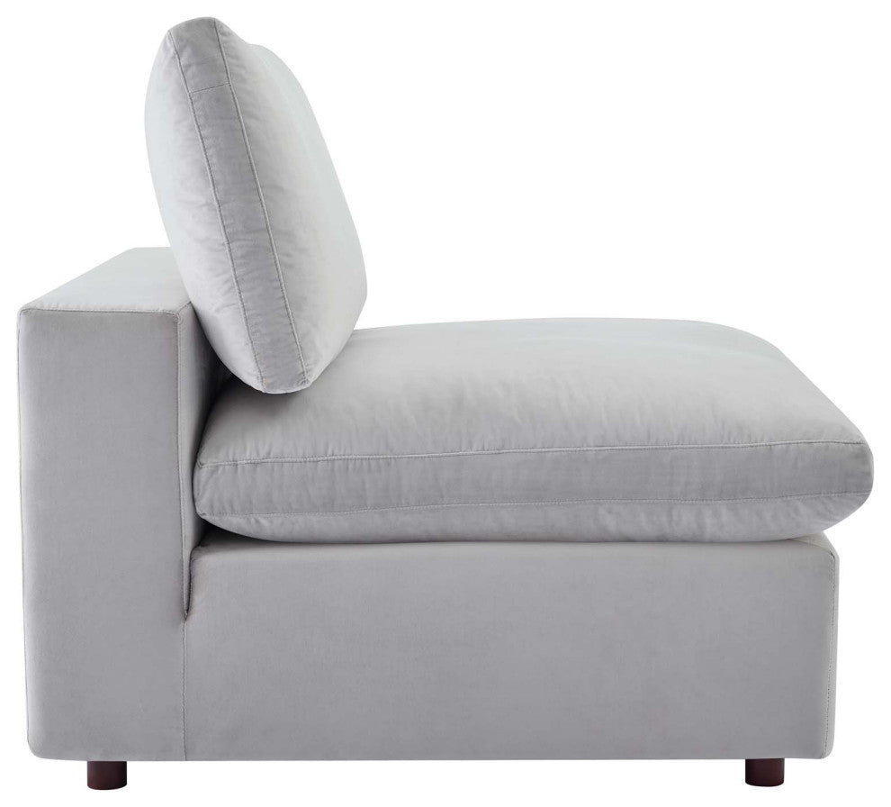 Commix Down Filled Overstuffed Performance Velvet 4-Seater Sofa Light Gray