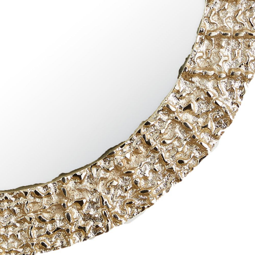 Round Textured Champagne Round Metal Mirror 22in Contemporary Gold Silver Modern