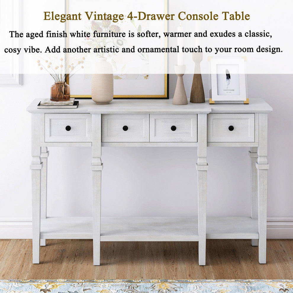 30" Tall MDF 4-Drawer Console Table in White