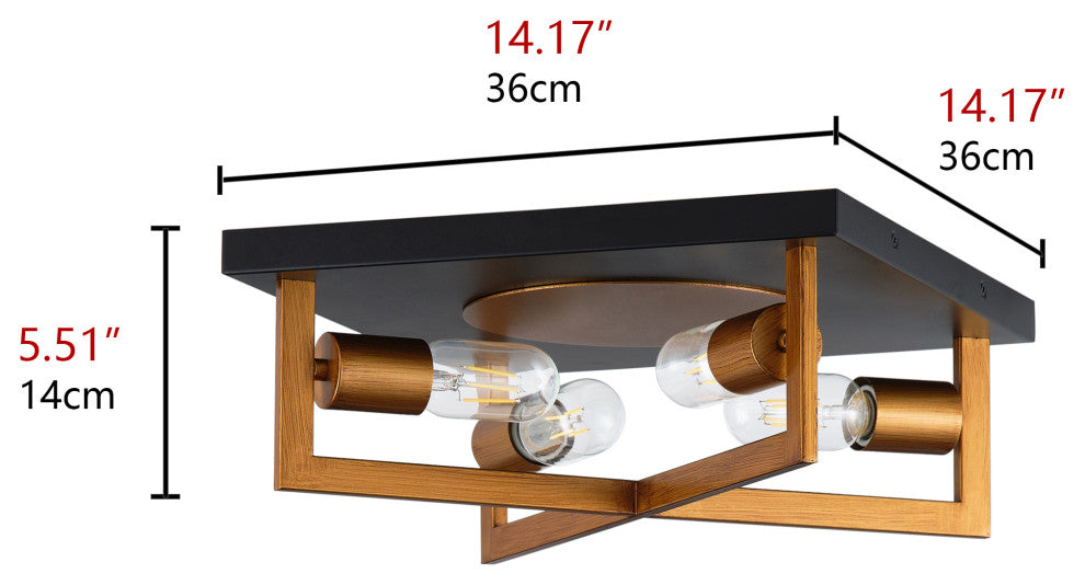 Matte Black and Brushed Gold Metal Frame Cage Flush Mount Ceiling Light