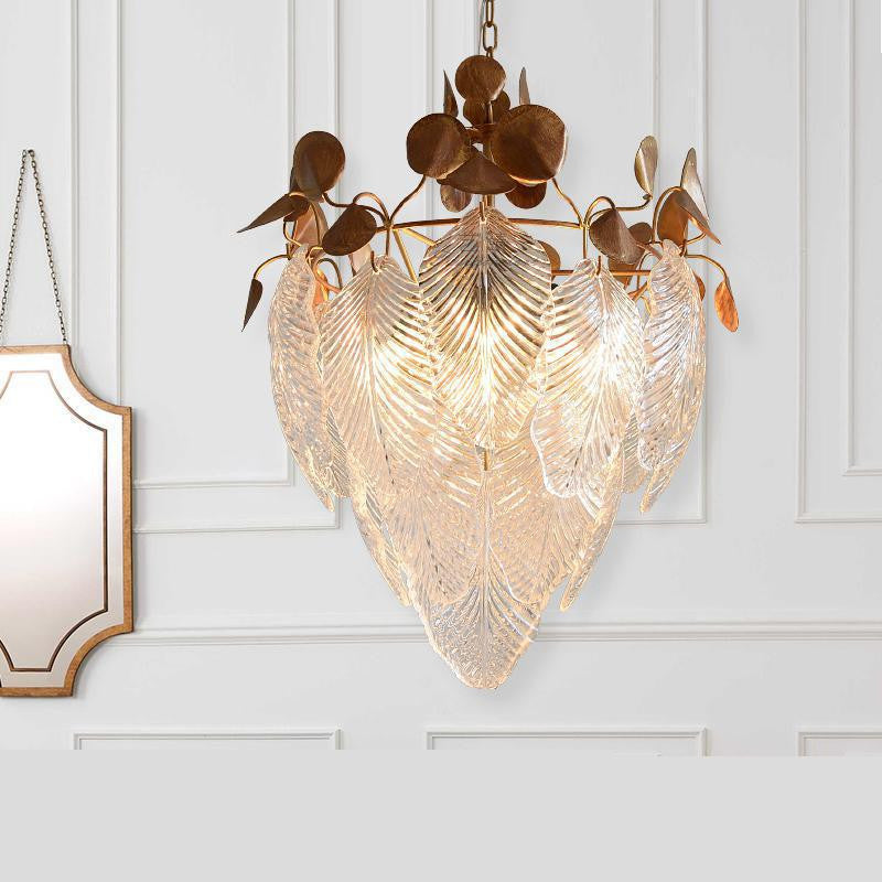 Uster | Glass Leaves Chandelier for Living Room, Transparent