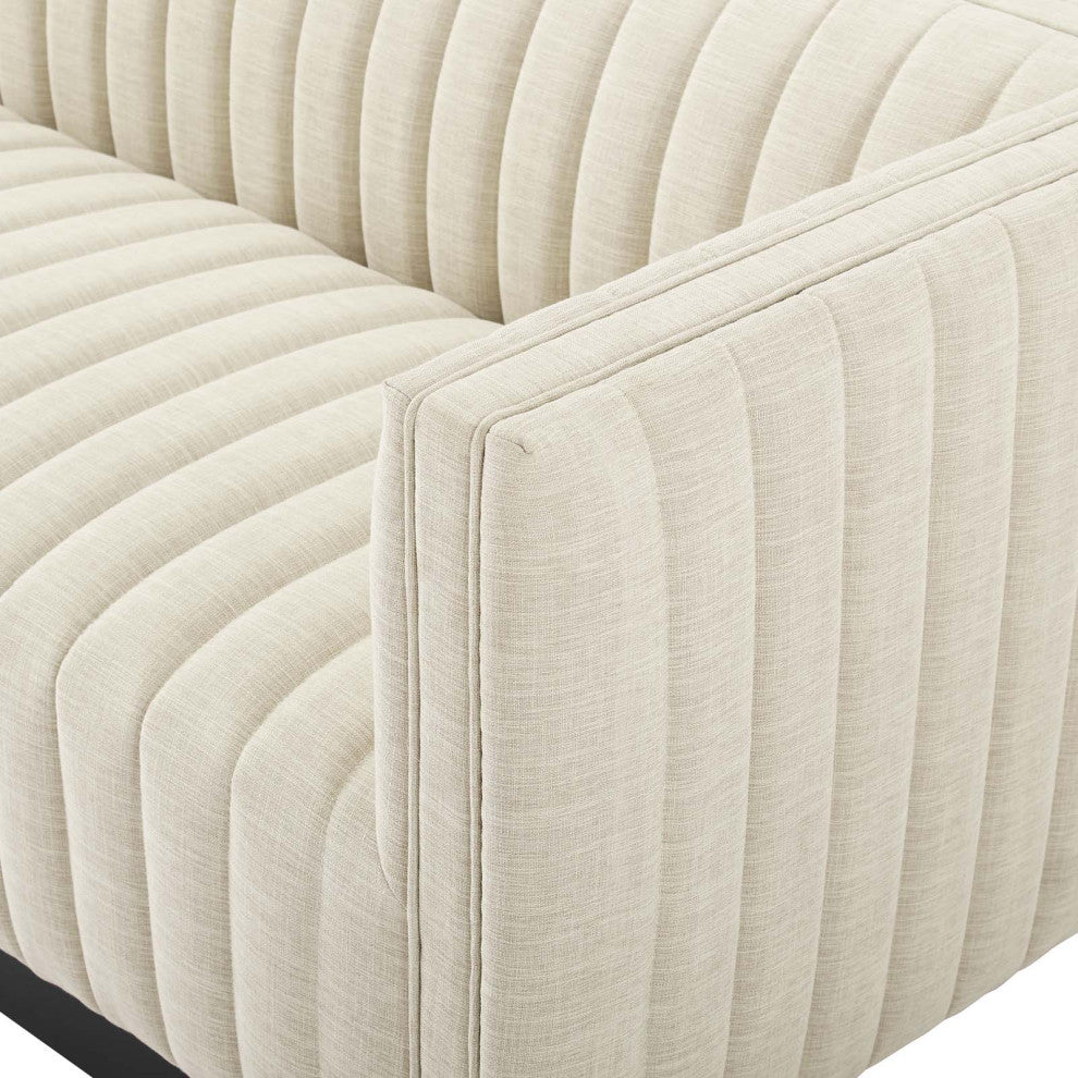 Tufted Sofa, Fabric, Beige, Modern, Living Lounge Room Hotel Lobby Hospitality