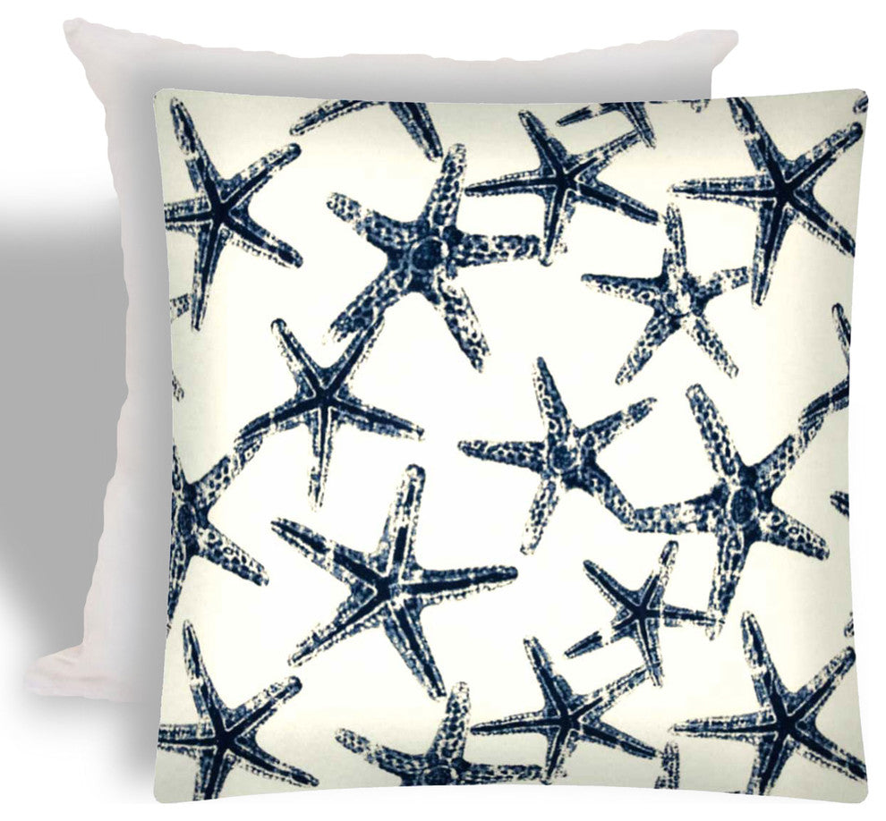 Floating Starfish Navy Zippered Pillow Covers With Inserts, Set of 2
