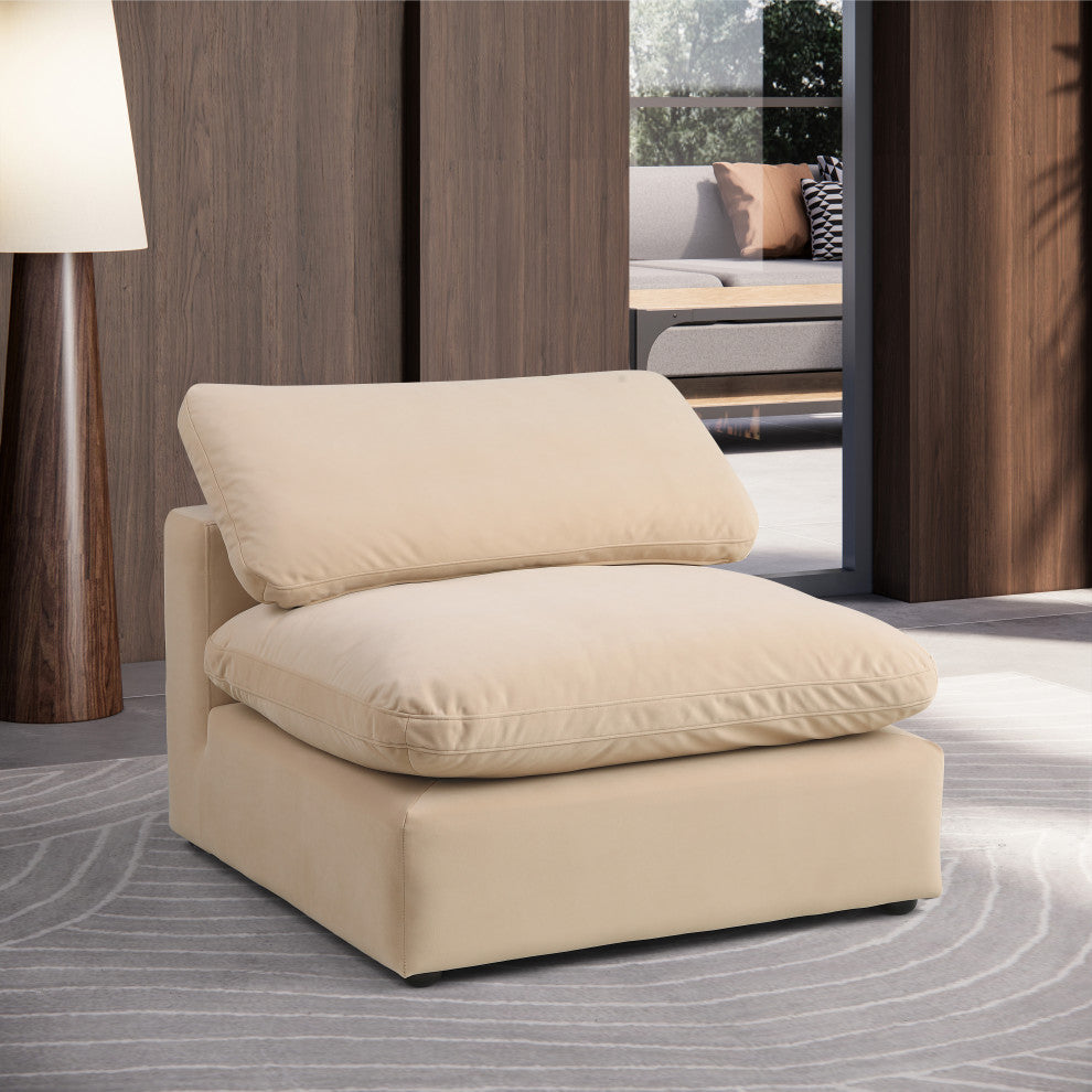Comfy Beige Linen Textured Fabric Modular Chair, Beige, Velvet, Armless Chair