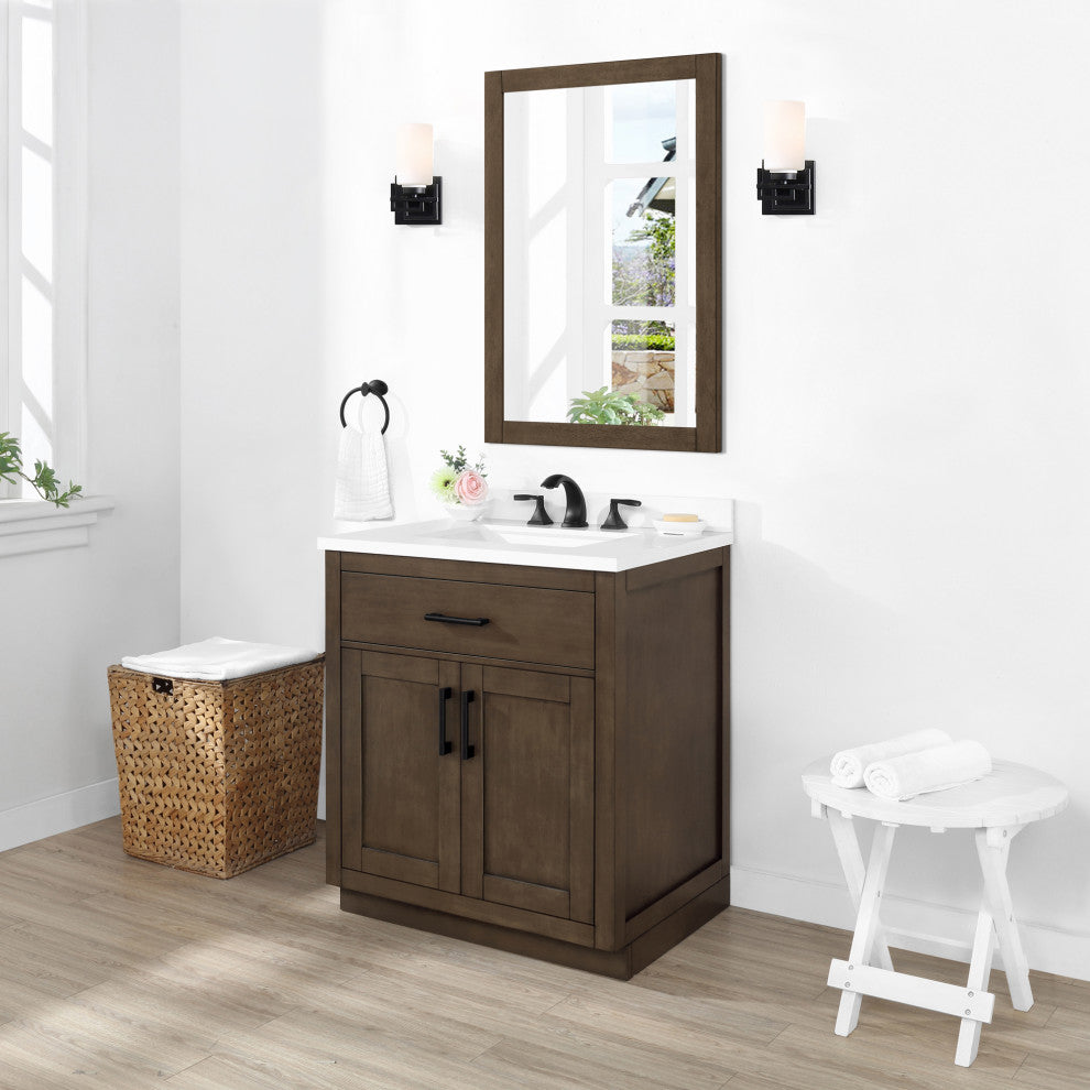 Ove Decors Bailey 30" Single Sink Vanity, Almond Latte With Black Hardware