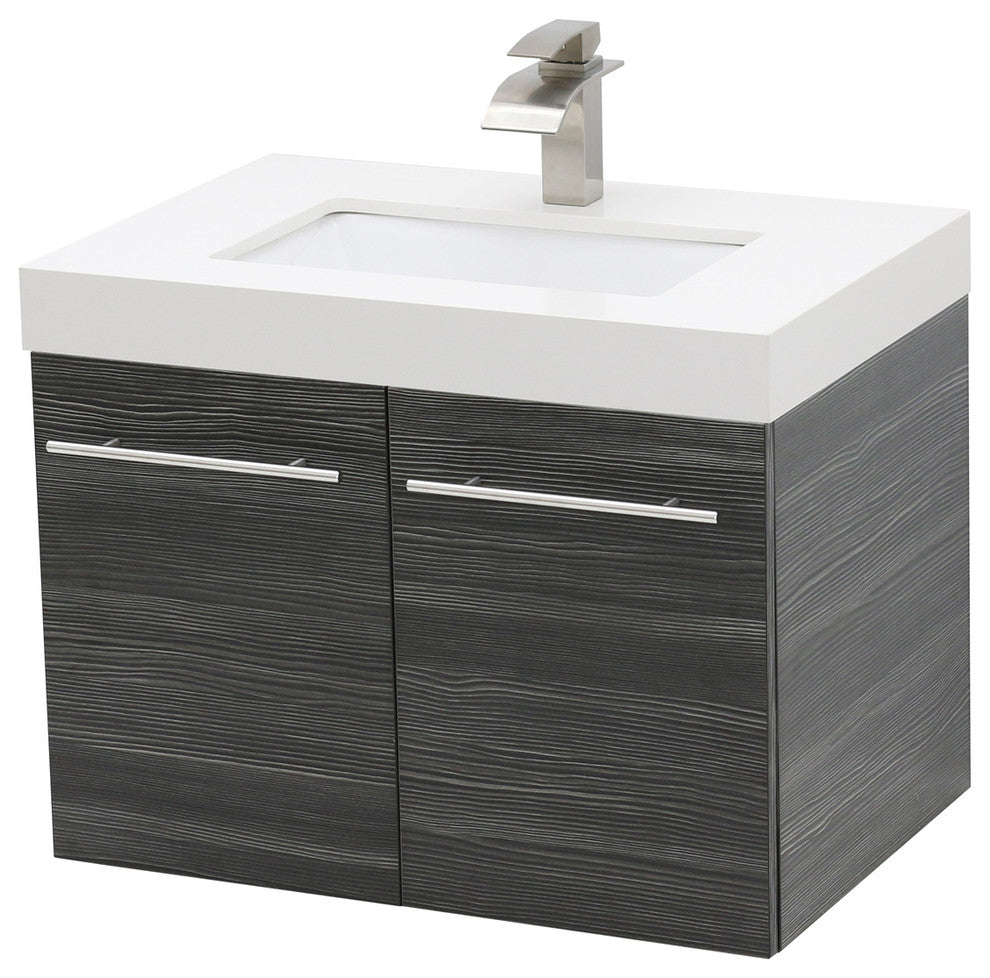 Windbay 36" Wall Mount Vanity, White Quartz Undermount Top, Dark Gray