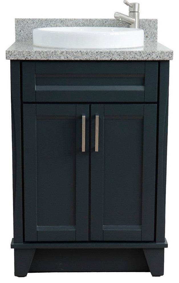 25" Single Sink Vanity, Dark Gray Finish With Gray Granite And Round Sink
