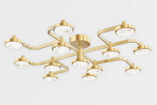 Meander 13-Light LED Chandelier, Aged Brass Frame, White Diffuser