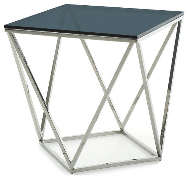 HomeRoots 25" Glass and Stainless Steel End Table