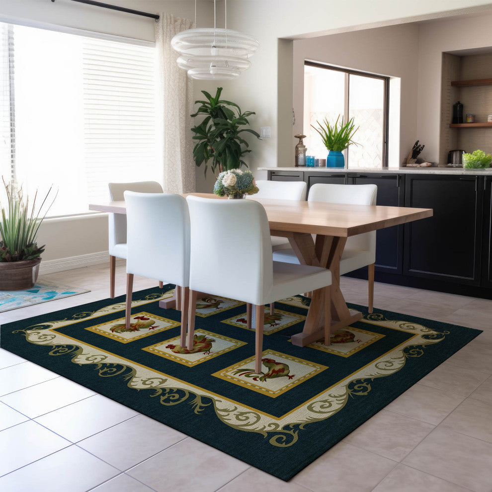 Indoor/Outdoor Kendall KE4 Black Machine Washable 9' x 12' Rug