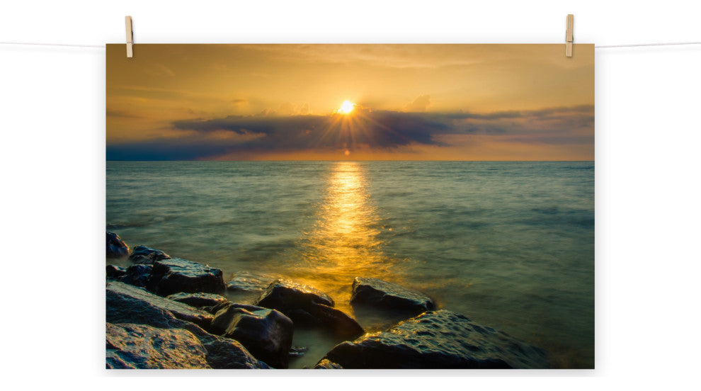 Sunset On Ocean, Sea, Beach Landscape Photo Unframed Wall Art Print, 16" X 20"