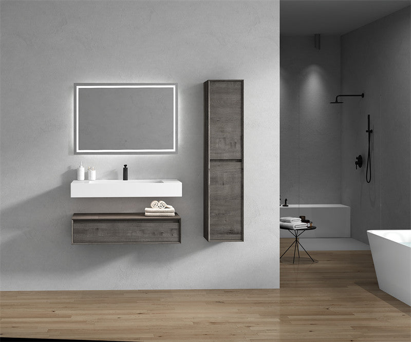 Alysa 42'' Floating Vanity, Acrylic Sink, Smoke Oak