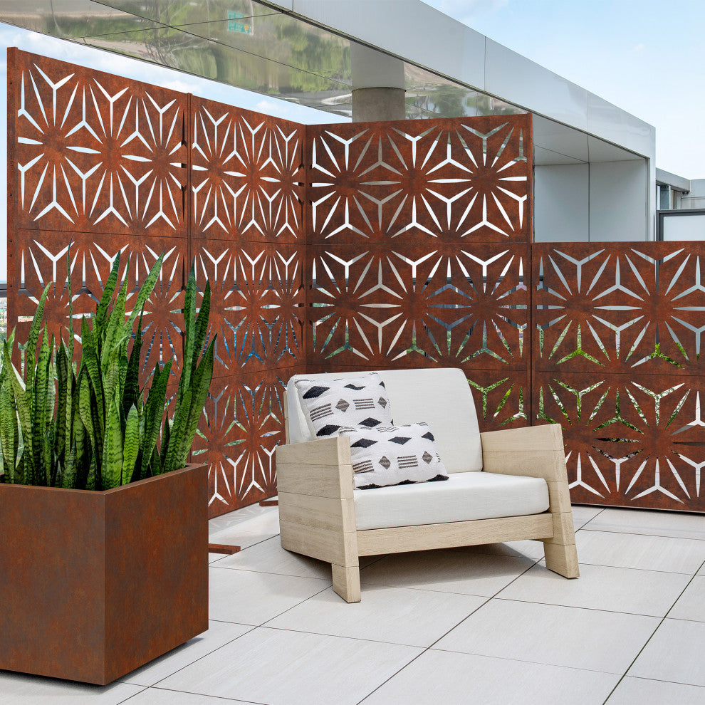 Alta Corten Steel Decorative Screen With Stand, Star