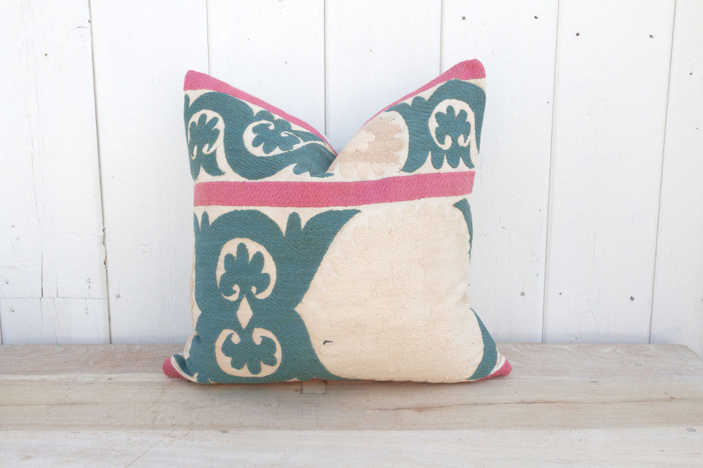 Bashful Beige Vintage Suzani Pillow