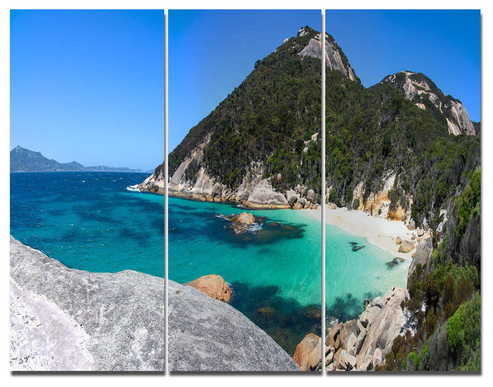 Small Hidden Bay Panorama, Landscape Triptych Canvas Art Print, 36x28, 3 Panels