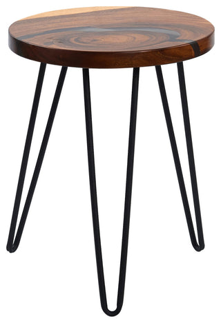 Round Epoxy Resin & Wood Side Table, Black