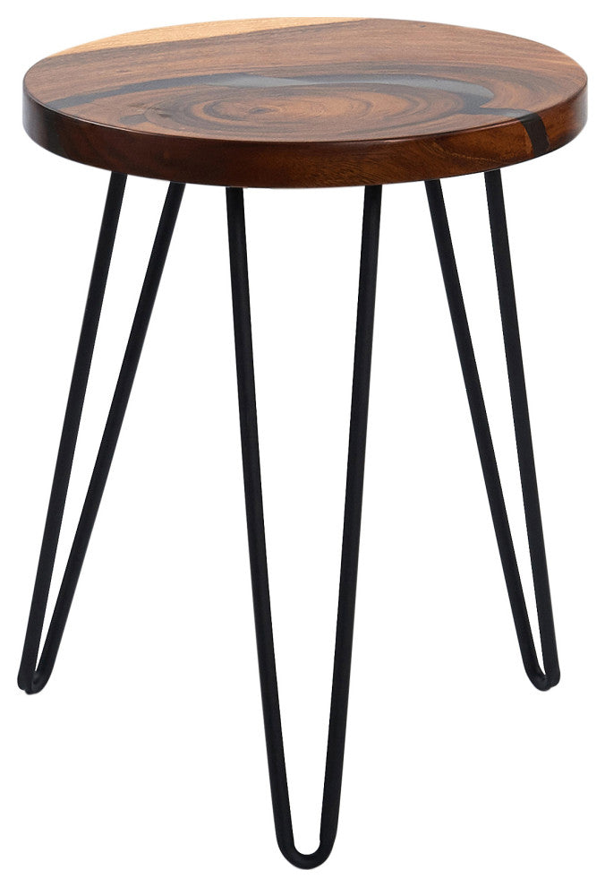 Round Epoxy Resin & Wood Side Table, Black