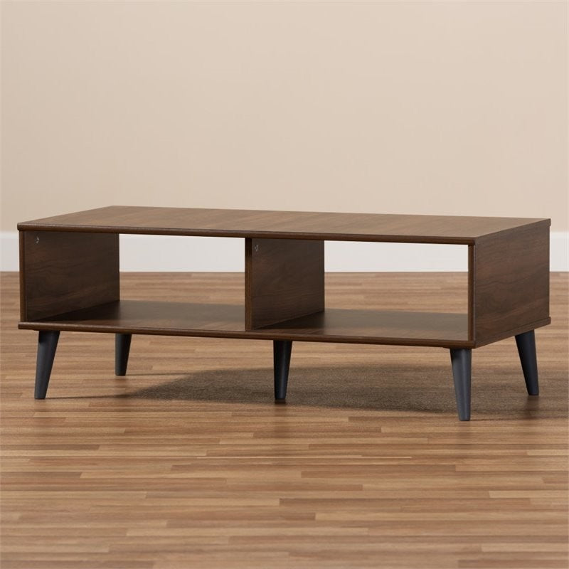 Pierre Mid-Century Modern Brown and Dark Gray Wood Coffee Table