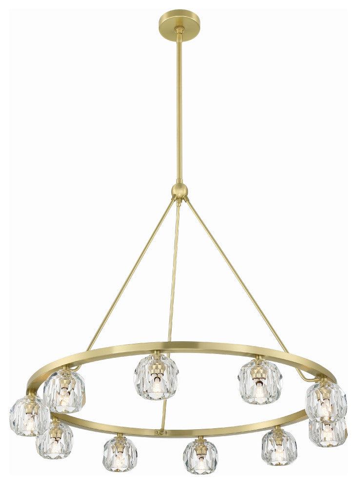 Aragon 10-Light Soft Brass Chandelier, Faceted Cut Crystal