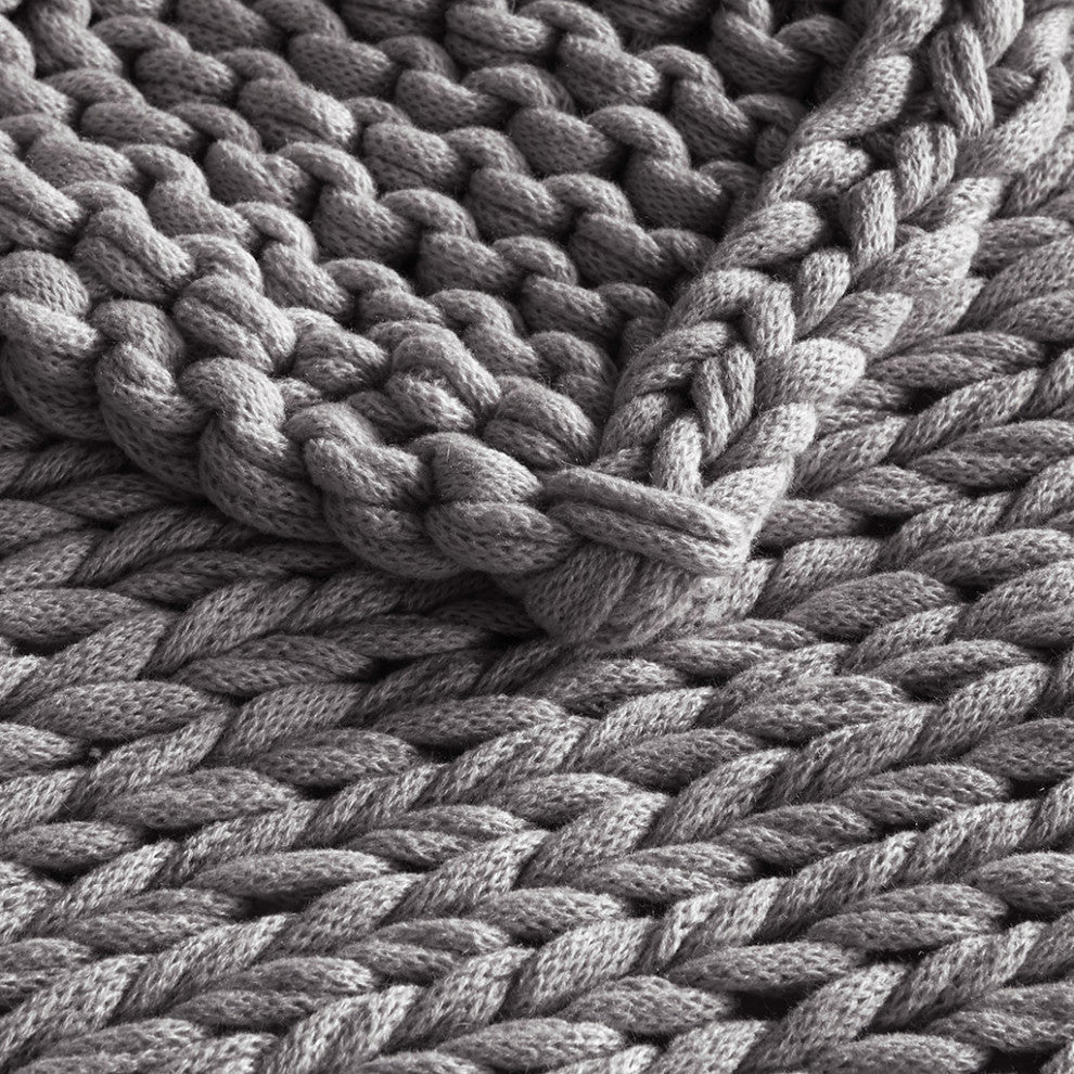 Madison Park Chunky Double Knit Handmade Throw Blanket, Blush, Dark Grey