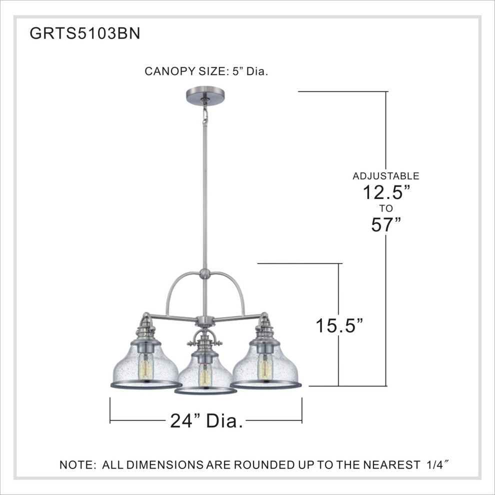 Quoizel GRTS5103 Grant 3 Light 24"W Chandelier - Palladian Bronze