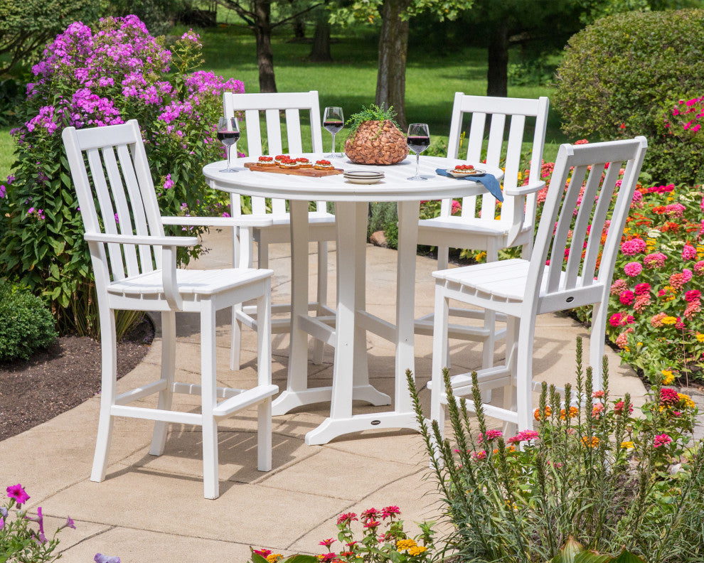 Polywood Vineyard 5-Piece Nautical Trestle Bar Set, White