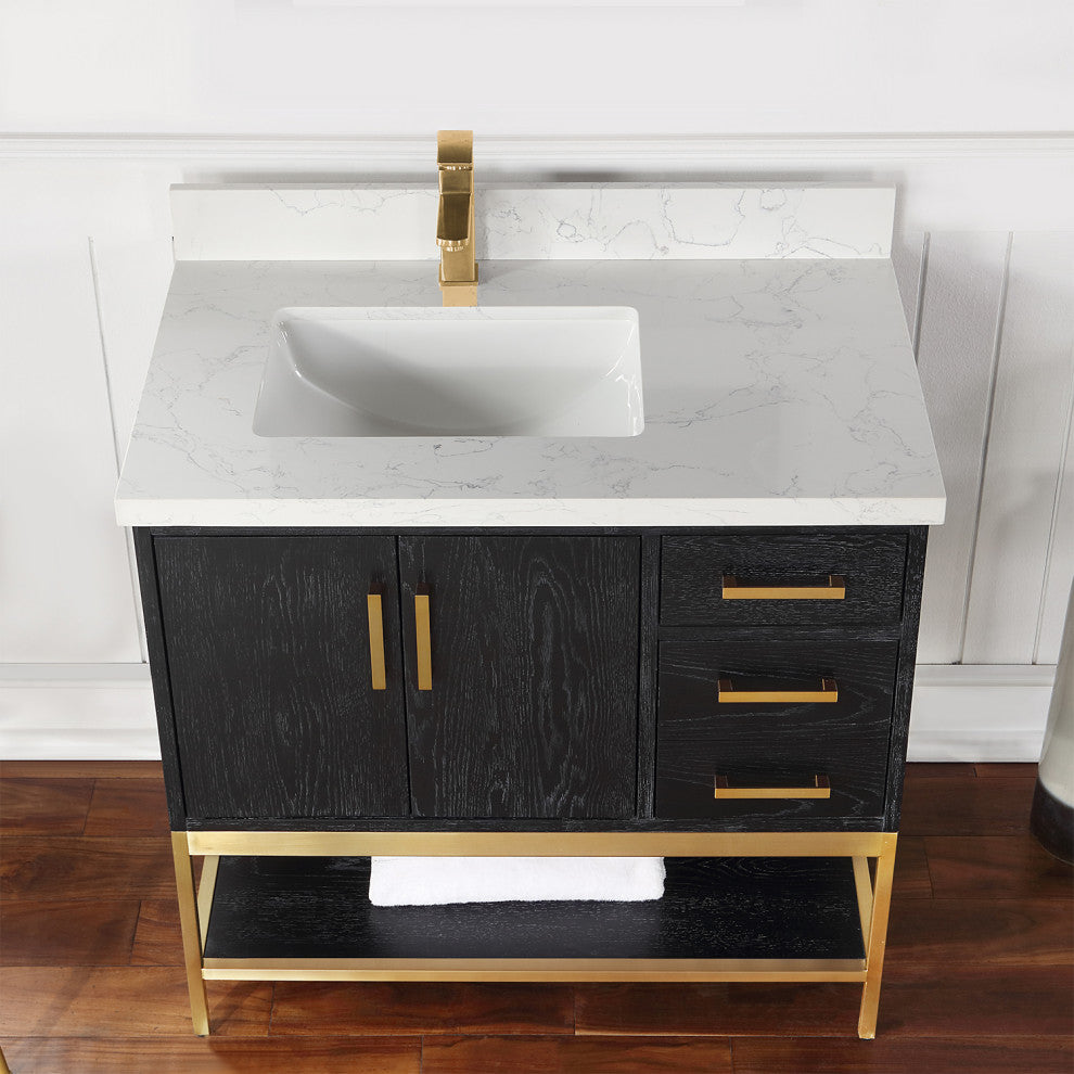 Wildy Black Oak Bathroom Vanity Set, 36", Without Mirror