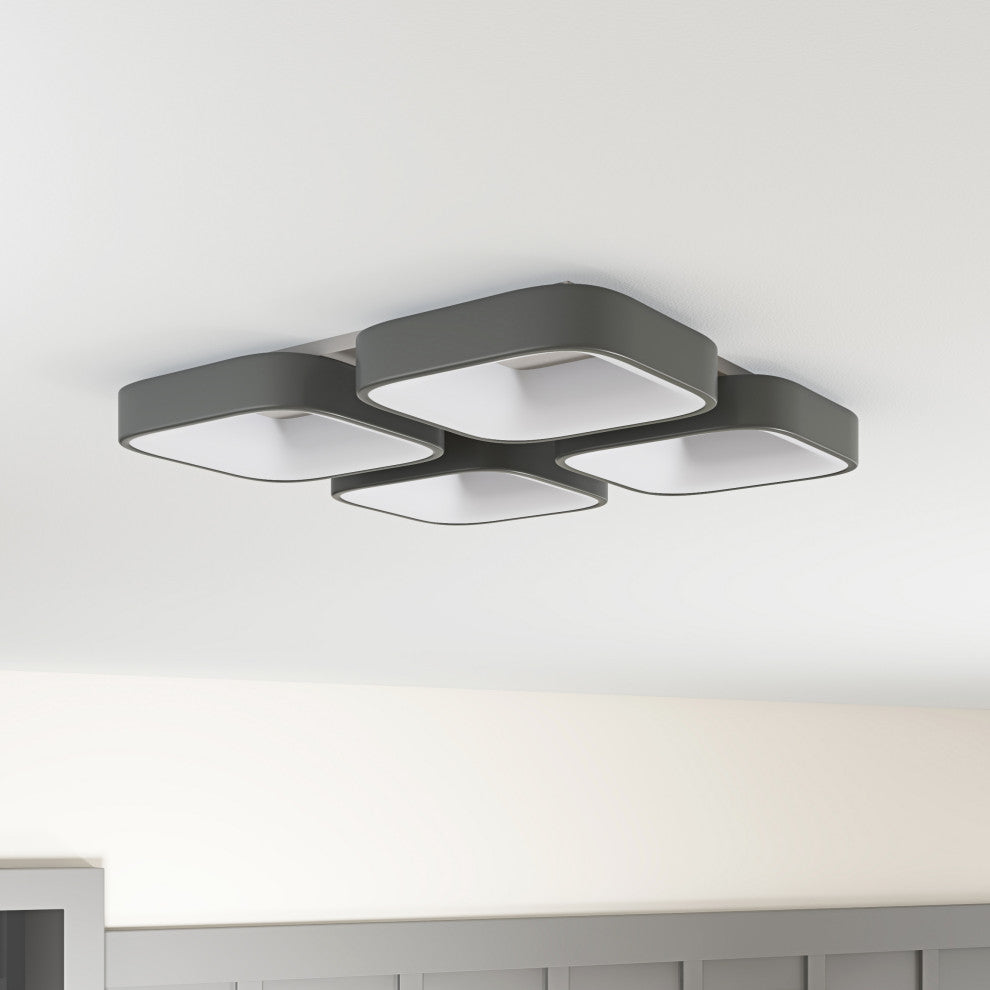 Modern White 4-Light Square LED Flush Mount Ceiling Light