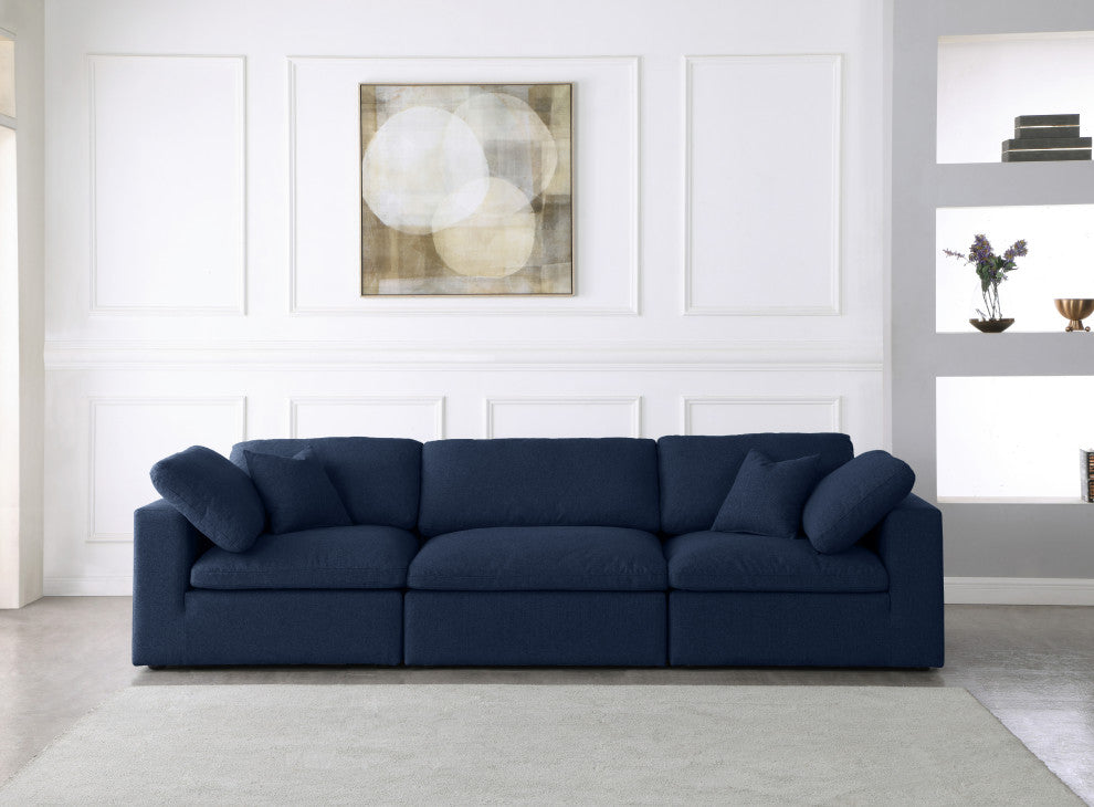 Serene Linen Textured Fabric Deluxe Comfort 3-Piece Modular Sofa, Navy