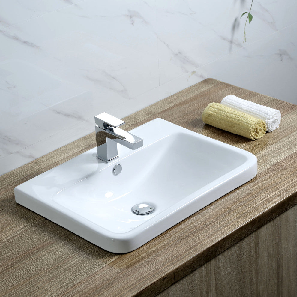 Luxier CS-028 Rectangular 24" Drop-In Ceramic Bathroom Sink, White