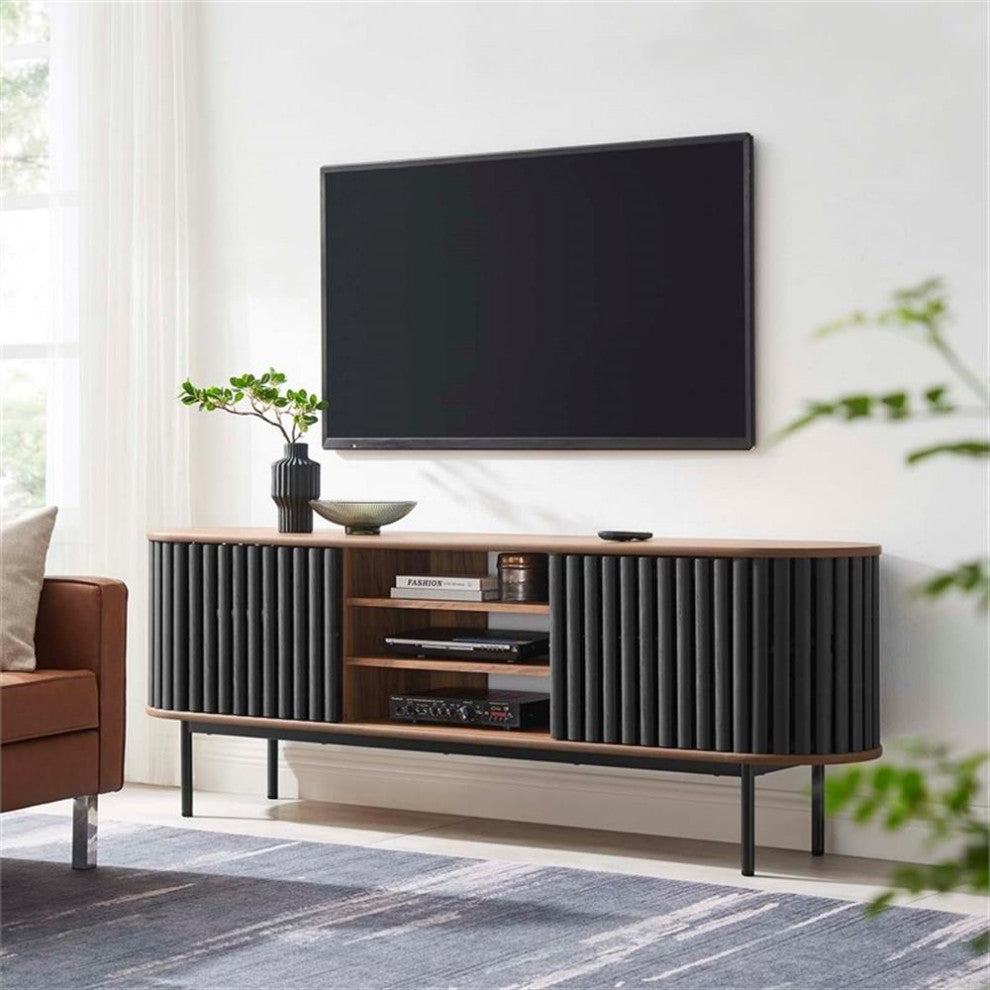 Modway Fortitude Wood TV Stand for TVs up to 78" in Walnut and Black