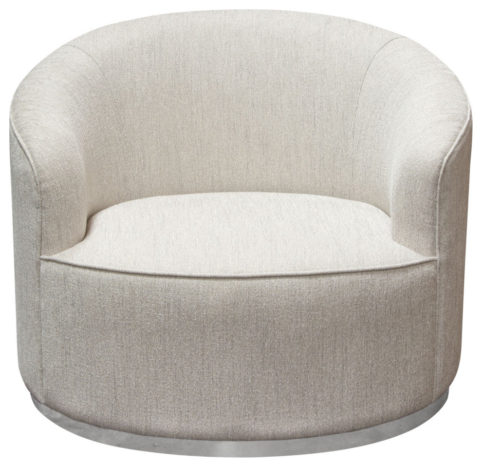 Raven Chair in Light Cream Fabric  Brushed Silver Accent Trim