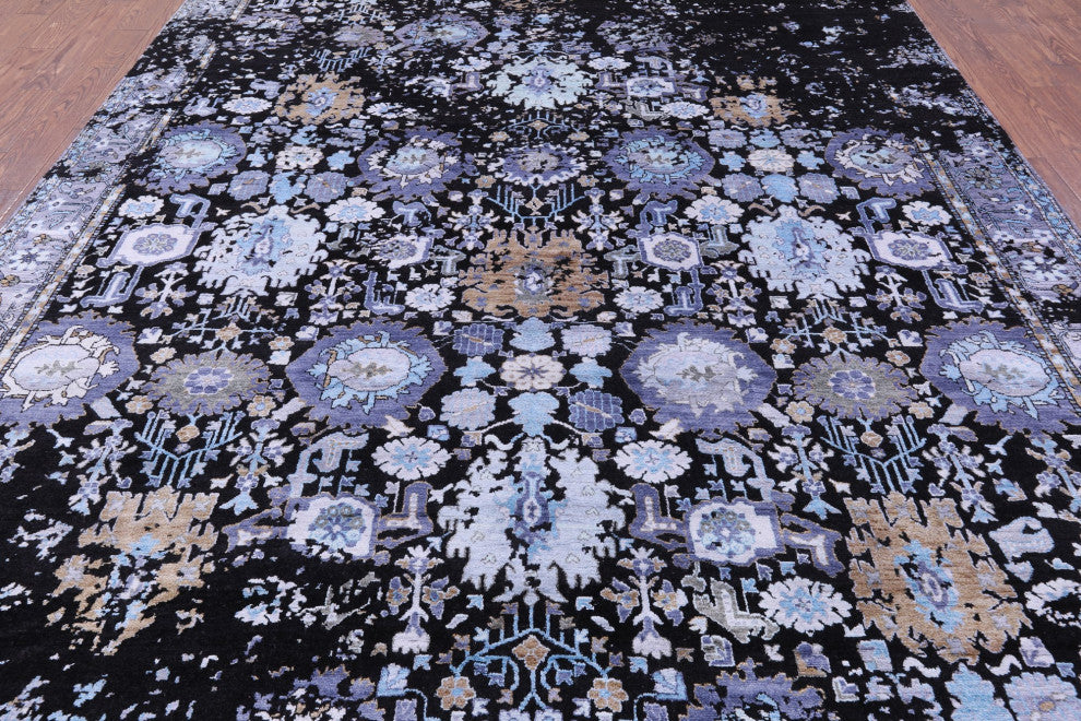 8' 11" X 12' 2" Modern Handmade Wool and Silk Rug Q8714