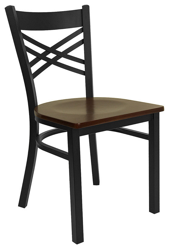 Dyersburg Metal Chair Black X-Style Back, Mahogany Wood Seat