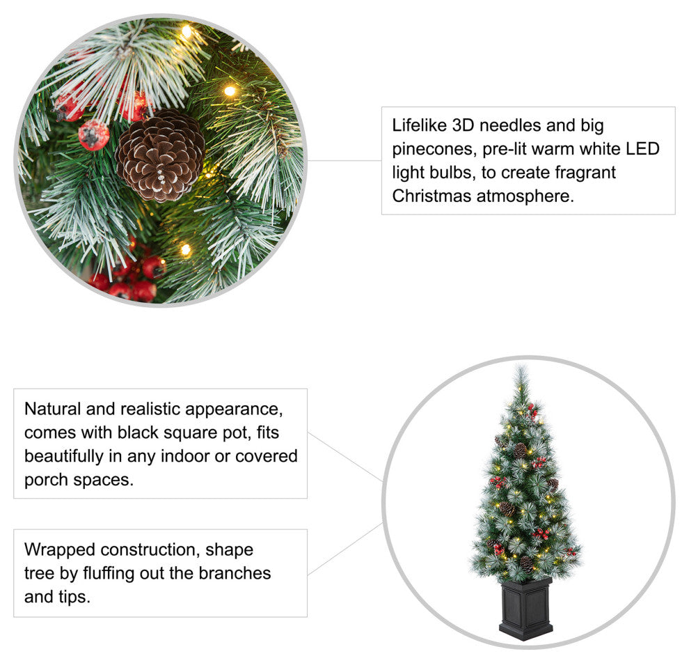2-Pack 4'' Pre-Lit Pine Artificial Christmas Porch Tree with 80 Warm White Lights