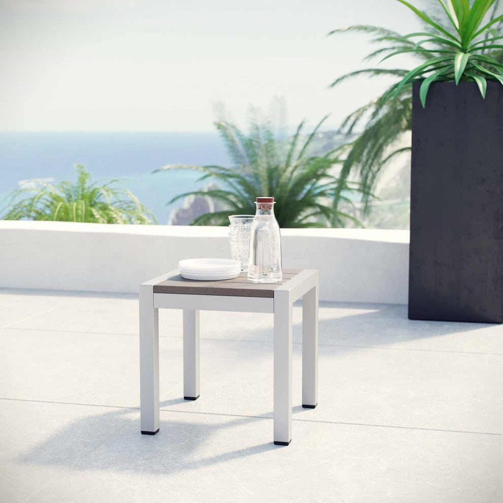 Modern Contemporary Urban Outdoor Patio Sofa Side Table, Gray Gray, Aluminum