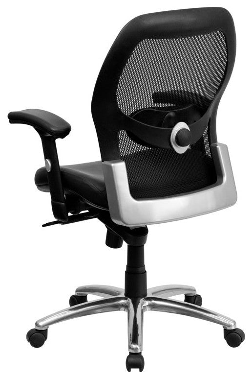 Plush Office Chair, Waterfall Seat With Breathable Mid Back, Black Faux Leather