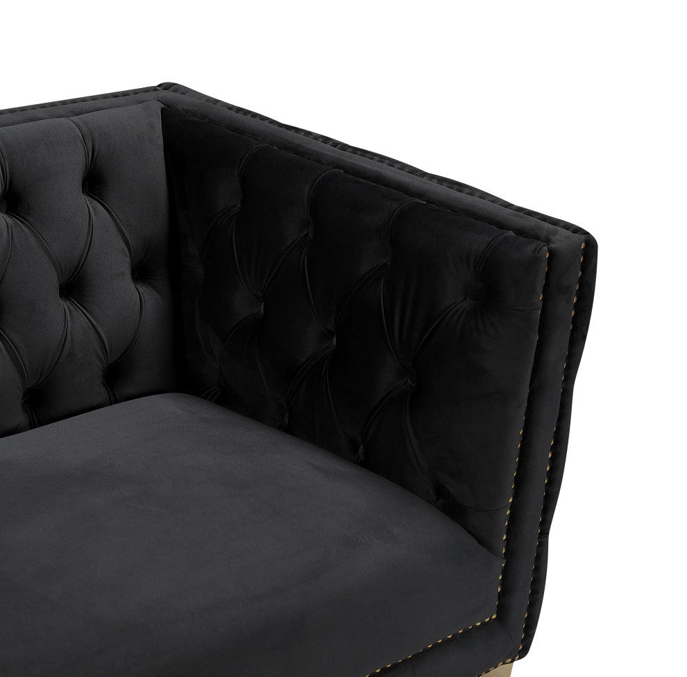 Michelle Fabric Upholstered Chair, Gold Iron Legs, Black, Velvet, Sofa