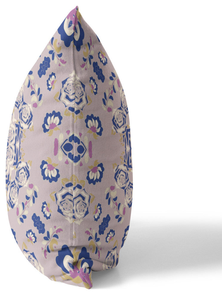 26" Lavender Blue Wreath Indoor Outdoor Zippered Throw Pillow